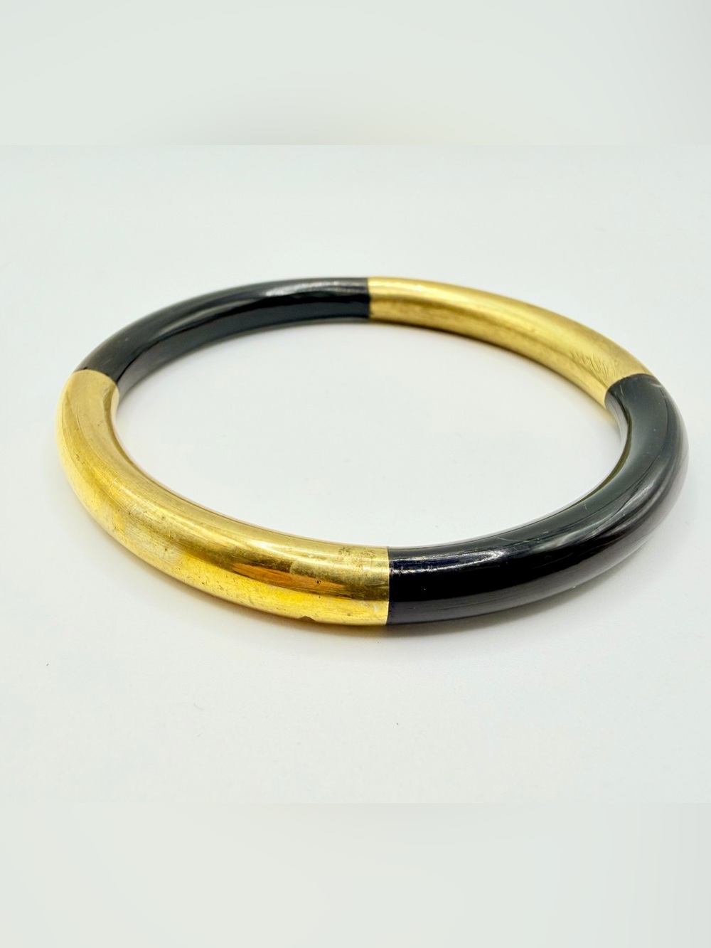 Vintage Black Coral and Brass Bangel Bracelet